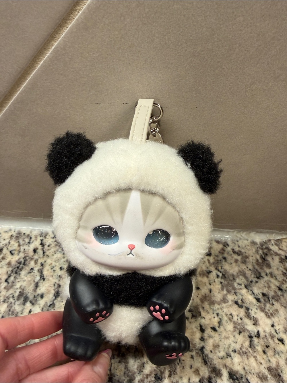 Plush Panda Cat Keychain - White & Black - mofusand